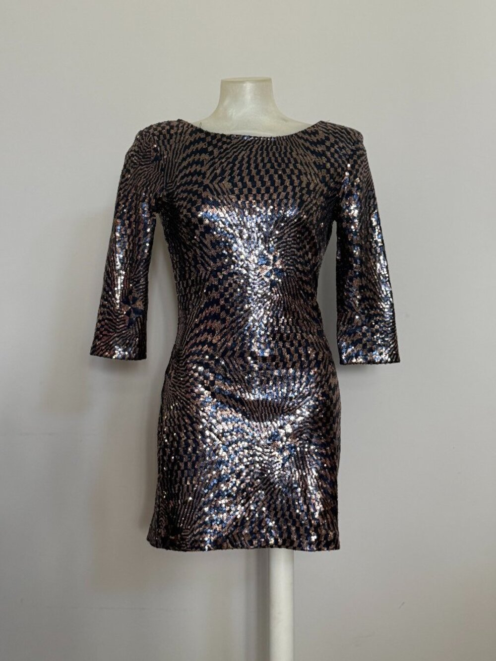 L’Atiste by Amy Sequin Mini Dress M Black Bronze Open Back Party Cocktail